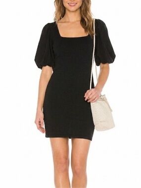 FRAME Nina Puff Sleeve Square Neck Cotton Blend Jersey Mini Dress Size Small New